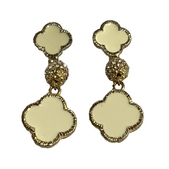 Clover Shaped Drop Earrings With Crystal Ball Accents - Picture 1 of 2